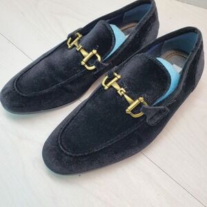Steve Madden Men's Black Velvet Loafer Shoes with Gold Horsebit Detail Size 7